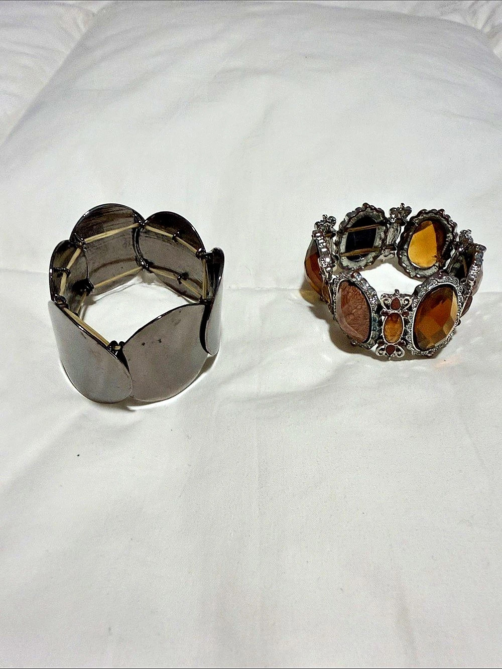 Statement Bracelet Set of two in silver & Brown & taupe Like New stretchable